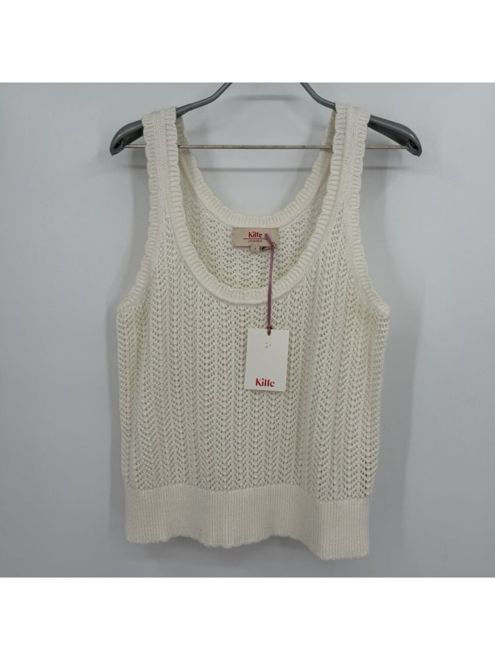 Kilte Collection Hailey Crochet Knit Tank in Ivory size 3/L-XL Cotton-Cashmere